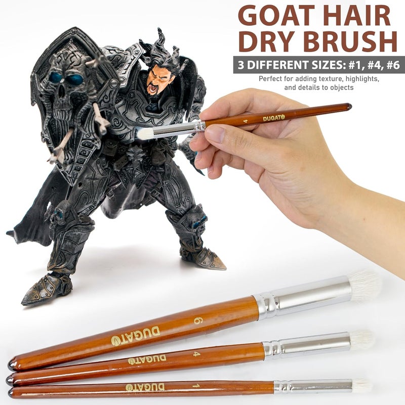 DUGATO 15pc Miniature & Dry Brush Paint Set - Fine Detail Premium Nylon Bristle & Goat Hair Brushes for Warhammer 40k, DND, Model Painting - Acrylic, Oil, Watercolor (Brown) - Image 4